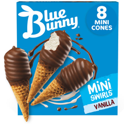 Blue Bunny Mini Swirls Vanilla Cones- Frozen Dessert for Summer- 8 Count - Image 1