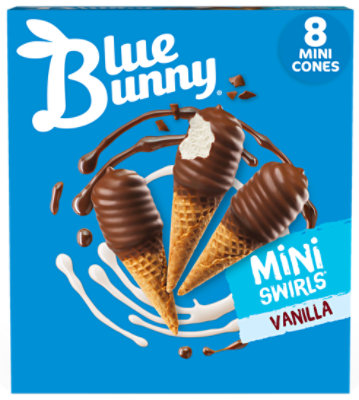 Blue Bunny Mini Swirls Vanilla Cones Frozen Dessert For Summer - 8 Count