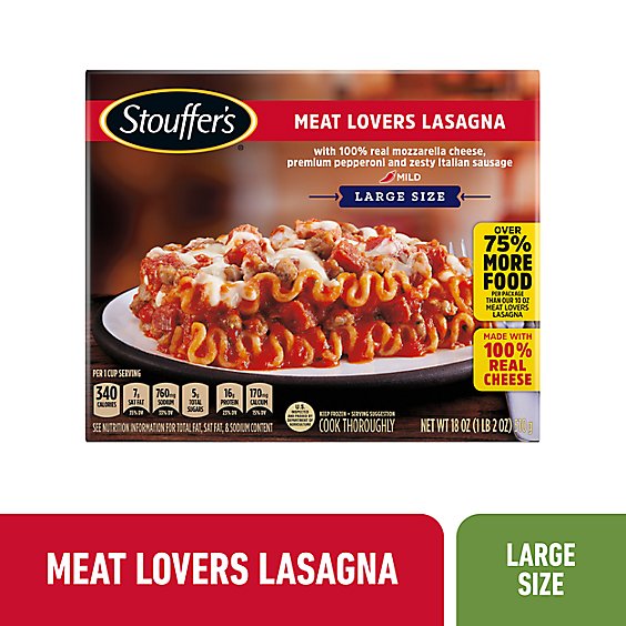 Stouffer's Meat Lovers Lasagna Frozen Meal Large Size - 18 Oz