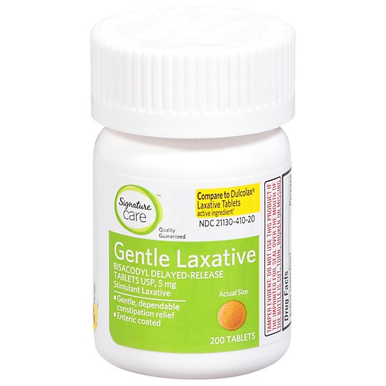Signature Care Laxative Gentle Overnight Bisacodyl USP 5mg Stimulant Tablet - 200 Count