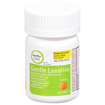 Signature Care Laxative Gentle Overnight Bisacodyl USP 5mg Stimulant Tablet - 200 Count - Image 1