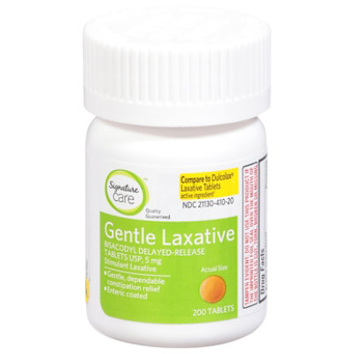 Signature Care Laxative Gentle Overnight Bisacodyl USP 5mg Stimulant Tablet - 200 Count
