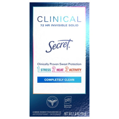 Secret Clinical Strength Invisible Solid Antiperspirant Deodorant Completely Clean - 1.6 Oz