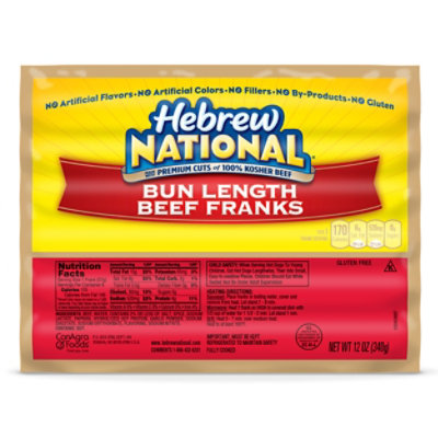 Hebrew National Bun Length Beef Franks Hot Dogs -6-12 Oz - Image 1