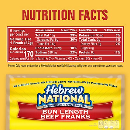 Hebrew National Bun Length Beef Franks Hot Dogs - 6 Count - Image 4