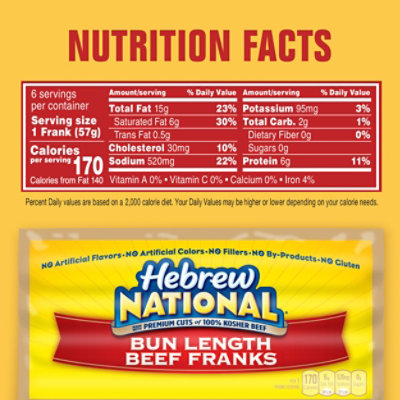 Hebrew National Bun Length Beef Franks Hot Dogs -6-12 Oz - Image 2