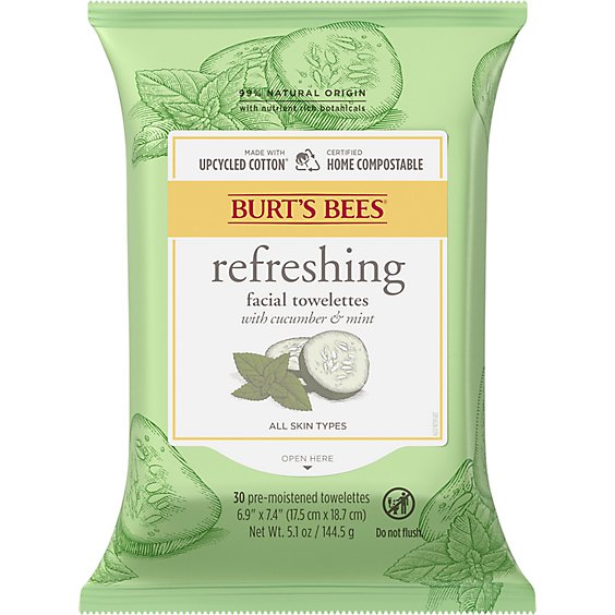 Burt’s Bees Refreshing Facial Cleanser and Makeup Remover Towelettes With Cucumber And Mint - 30 Count