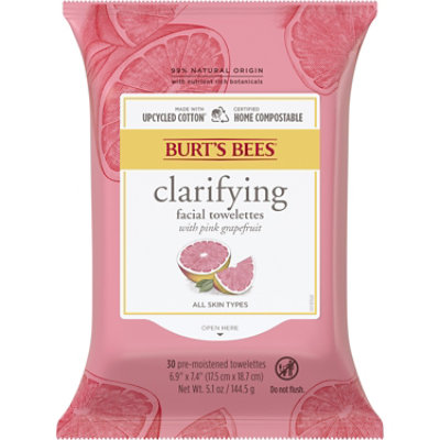 Burt's Bees Clarifying Facial Towelettes with Pink Grapefruit - 30 Count - Image 1