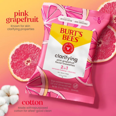 Burt's Bees Clarifying Facial Towelettes with Pink Grapefruit - 30 Count - Image 5