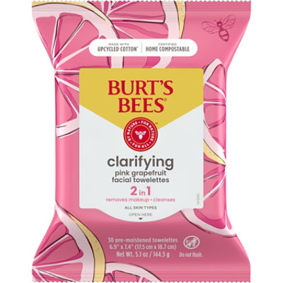 Burts Bees Towelettes Facial Cleansing with Pink Grapefruit Seed Oil - 30 Count