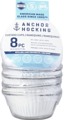 Anchor Hocking Custard Cups With Plastic Lids 4-6 Ounce - Each - Image 1