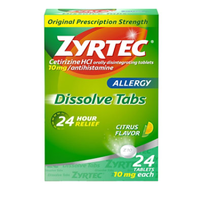 ZYRTEC Allergy Antihistamine Dissolve Tabs Original Prescription Strength 10 mg Citrus - 24 Count - Image 1