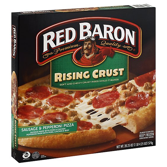 Red Baron Pizza Rising Crust Sausage & Pepperoni Frozen - 20.25 Oz