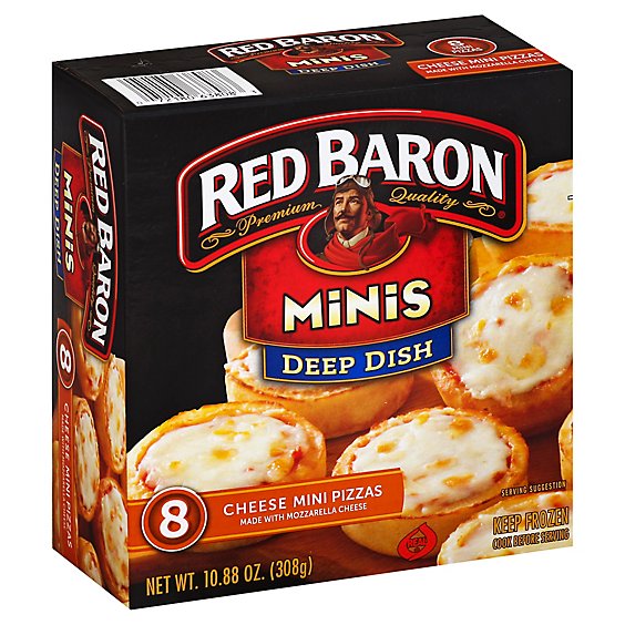 Red Baron Pizza Deep Dish Minis Cheese 8 Count - 10.88 Oz