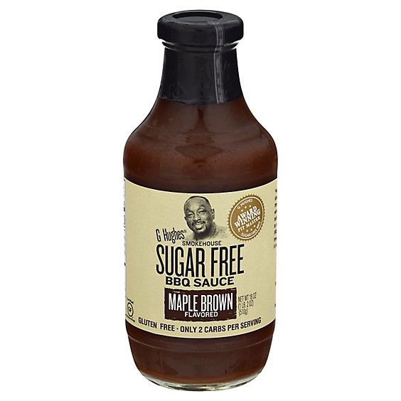 G Hughes Smokehouse Sauce BBQ Sugar Free Maple Brown Flavored - 18 Oz