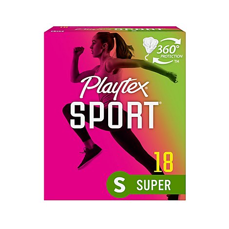 Playtex Sport Tampons Plastic Unscented Super Absorbency - 18 Count