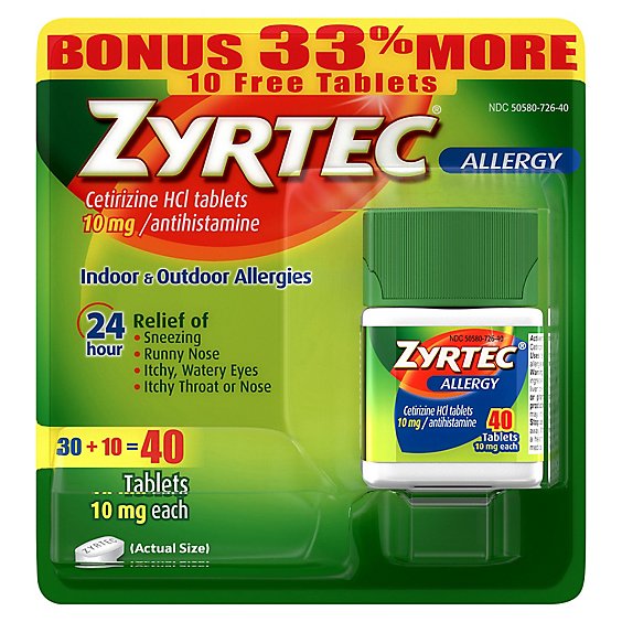 ZYRTEC Allergy Antihistamine 10 mg Tablets Bonus - 40 Count