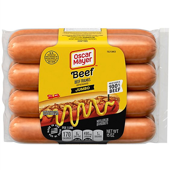 Oscar Mayer Jumbo Angus Beef Uncured Beef Franks Hot Dogs Pack - 8 Count
