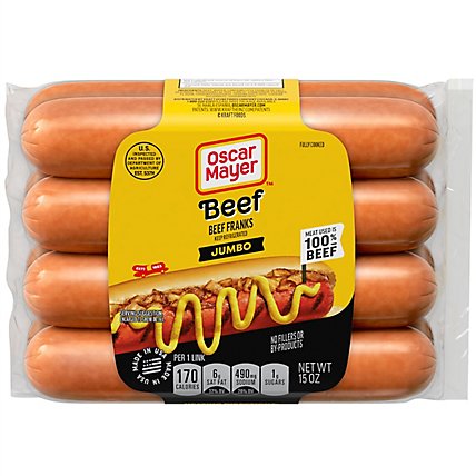 Oscar Mayer Jumbo Angus Beef Uncured Beef Franks Hot Dogs Pack - 8 Count - Image 1