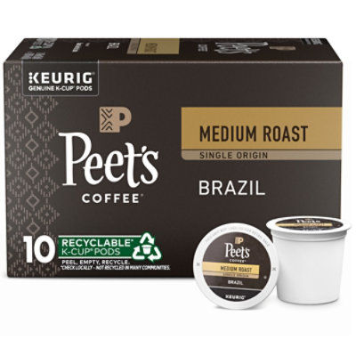 Peet's Coffee Single Origin Brazil Medium Roast Single Serve Coffee Pods - 10 Count - Image 1