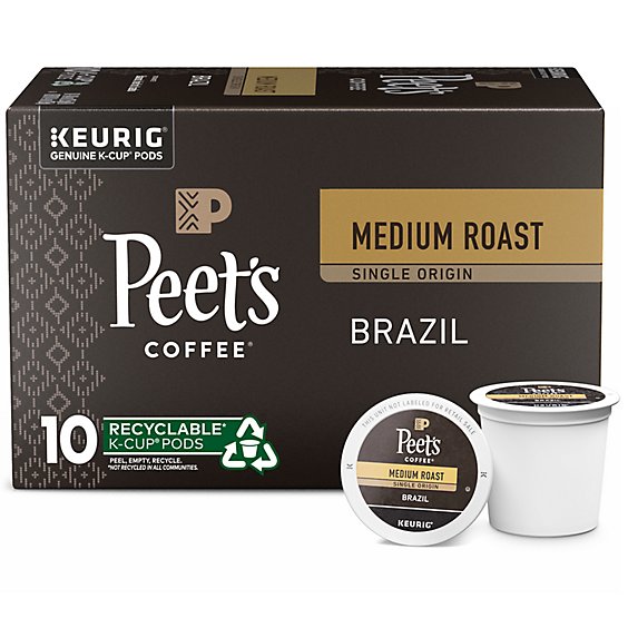 Peet's Coffee Single Origin Brazil Medium Roast K Cup Pods - 10 Count