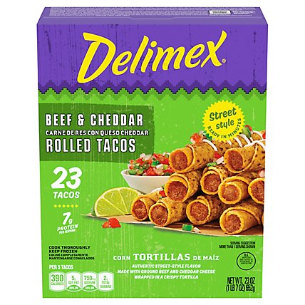 Delimex Beef & Cheddar Corn Rolled Tacos Frozen Snacks Box - 23 Count - Image 5