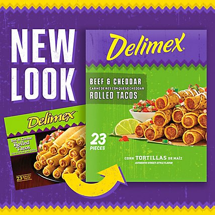 Delimex Beef & Cheddar Corn Rolled Tacos Frozen Snacks Box - 23 Count - Image 2