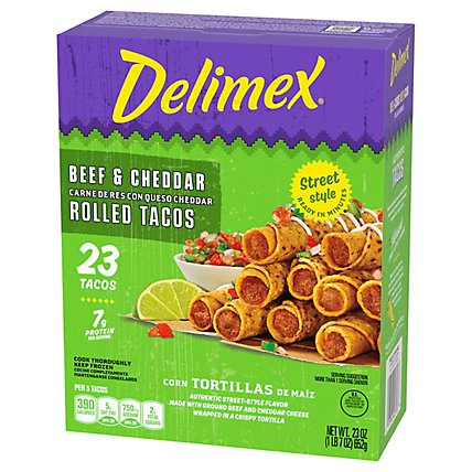 Delimex Beef & Cheddar Corn Rolled Tacos Frozen Snacks Box - 23 Count - Image 6