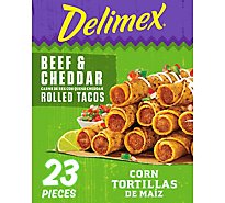 Delimex Beef & Cheddar Corn Rolled Tacos Frozen Snacks Box - 23 Count