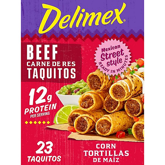 Delimex Beef Corn Taquitos Frozen Snacks Box - 23 Count