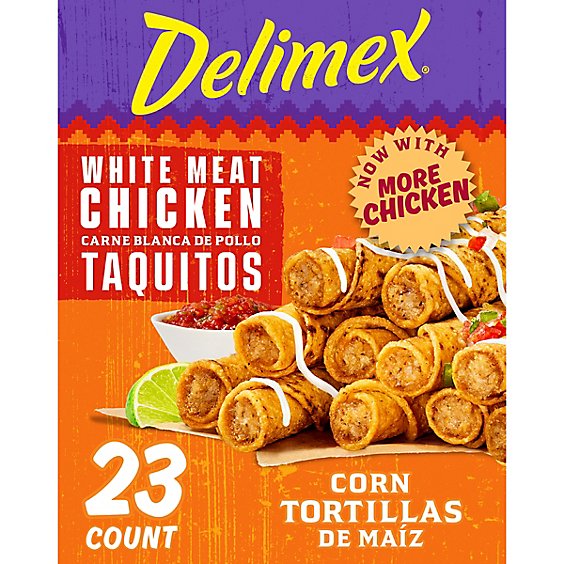 Delimex White Meat Chicken Corn Taquitos Frozen Snacks Box - 23 Count