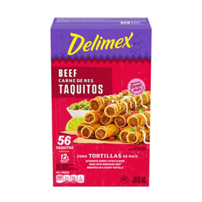 Delimex Beef Corn Taquitos Frozen Snacks Box - 56 Count
