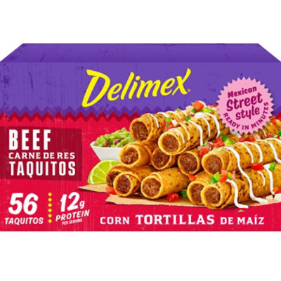 Delimex Beef Corn Taquitos Frozen Snacks Box - 56 Count