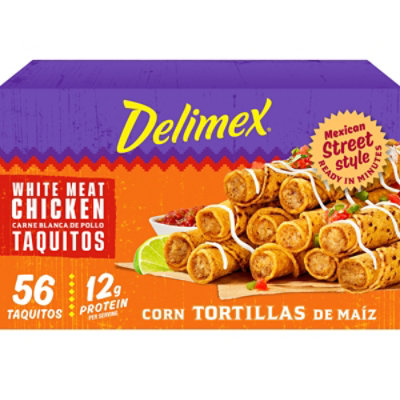 Delimex White Meat Chicken Corn Taquitos Frozen Snacks Box - 56 Count