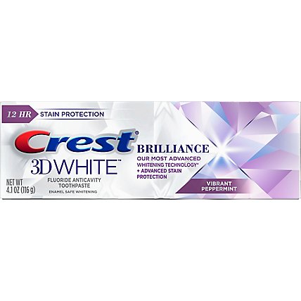 Crest 3D White Toothpaste Fluoride Anticavity Brilliance Vibrant Peppermint - 4.1 Oz - Image 2