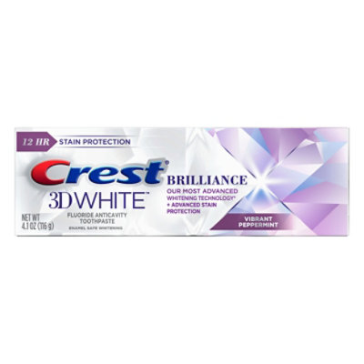 Crest 3D White Toothpaste Fluoride Anticavity Brilliance Vibrant Peppermint - 4.1 Oz