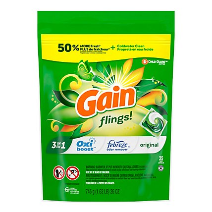 Gain flings! HE Compatible Original Scent Liquid Laundry Detergent Soap Pacs - 35 Count - Image 2