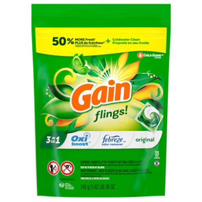 Gain flings! HE Compatible Original Scent Liquid Laundry Detergent Soap Pacs - 35 Count