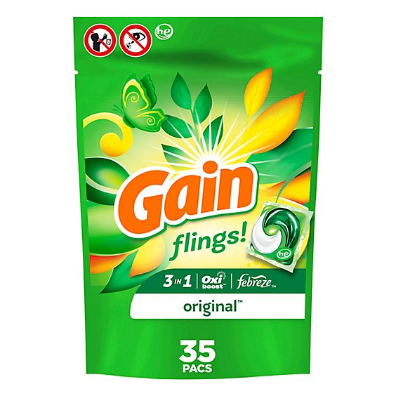 Gain flings! HE Compatible Original Scent Liquid Laundry Detergent Soap Pacs - 35 Count