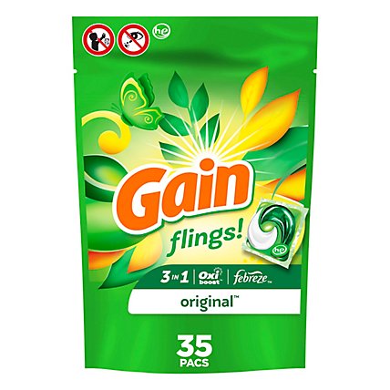 Gain flings! HE Compatible Original Scent Liquid Laundry Detergent Soap Pacs - 35 Count - Image 1