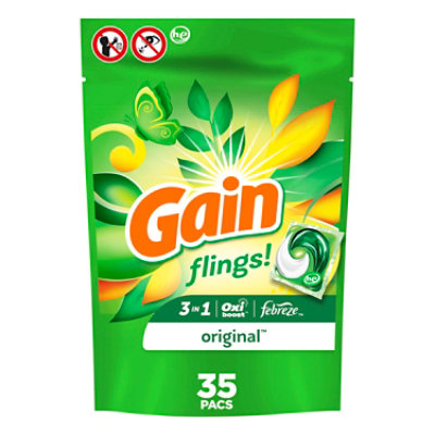 Gain Flings Liquid Laundry Detergent Pacs HE Compatible Original Scent - 35 Count