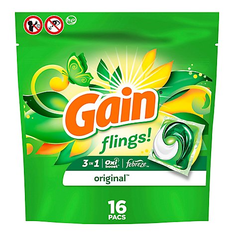 Gain flings! Original Scent Liquid Laundry Detergent Soap Pacs HE Compatible - 16 Count