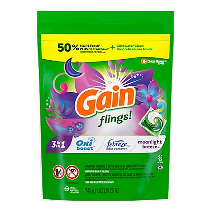 Gain flings! HE Compatible Moonlight Breeze Scent Liquid Laundry Detergent Soap Pacs - 35 Count - Image 2