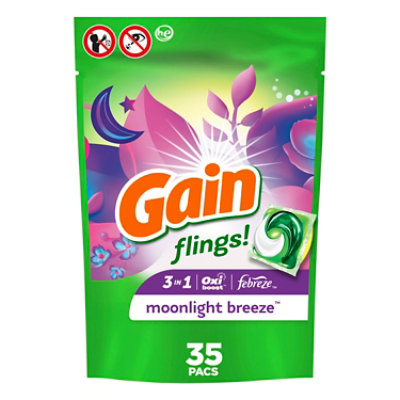 Gain flings! HE Compatible Moonlight Breeze Scent Liquid Laundry Detergent Soap Pacs - 35 Count - Image 1