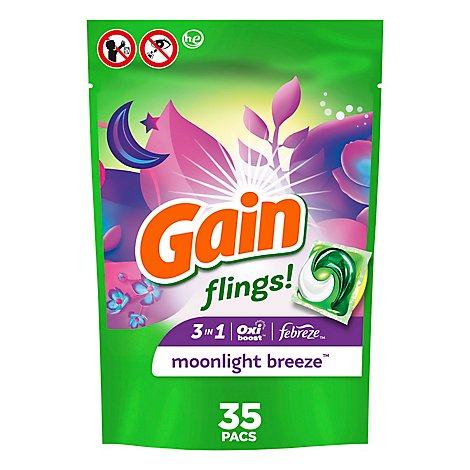 Gain flings! Moonlight Breeze Scent Liquid Laundry Detergent Soap Pacs HE Compatible - 35 Count