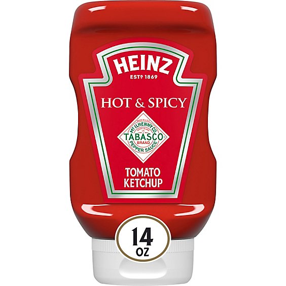 Heinz Hot & Spicy Tomato Ketchup Blended with TABASCO Brand Pepper Sauce Bottle - 14 Oz