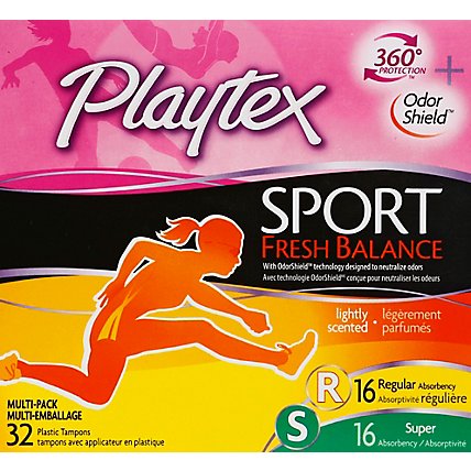 Playtex Sport Fresh Balance Tampons Plastic Lightly Scented Regular & Super Absorbency - 32 Count - Image 2