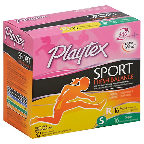 Playtex Sport Fresh Balance Tampons Plastic Lightly Scented Regular & Super Absorbency - 32 Count