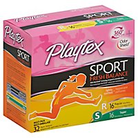 Playtex Sport Fresh Balance Tampons Plastic Lightly Scented Regular & Super Absorbency - 32 Count - Image 1