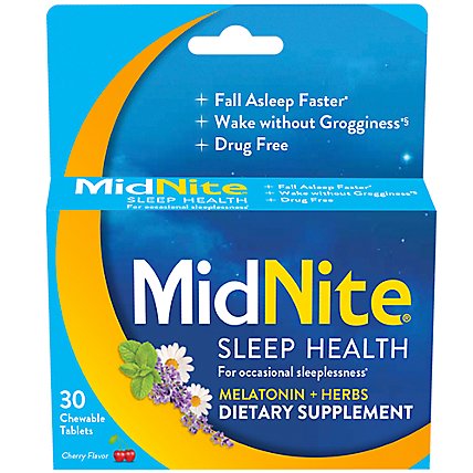 MidNite Drug Free Cherry Flavored Melatonin & Herbs Dietary Supplement Sleep Aid - 30 Count - Image 1